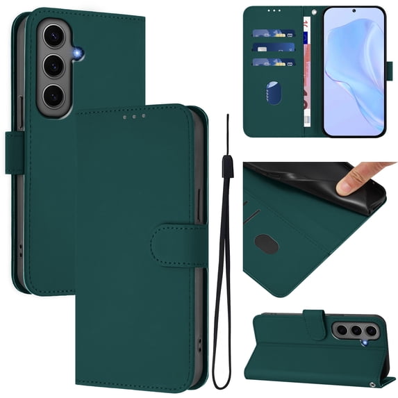 Compatible with Samsung Galaxy S21 FE Wallet Case with RFID Blocking Credit Card Holder, PU Leather Folio Flip Kickstand Protective Shockproof Anti-fall Phone Case Cover Women Men,Darkgreen