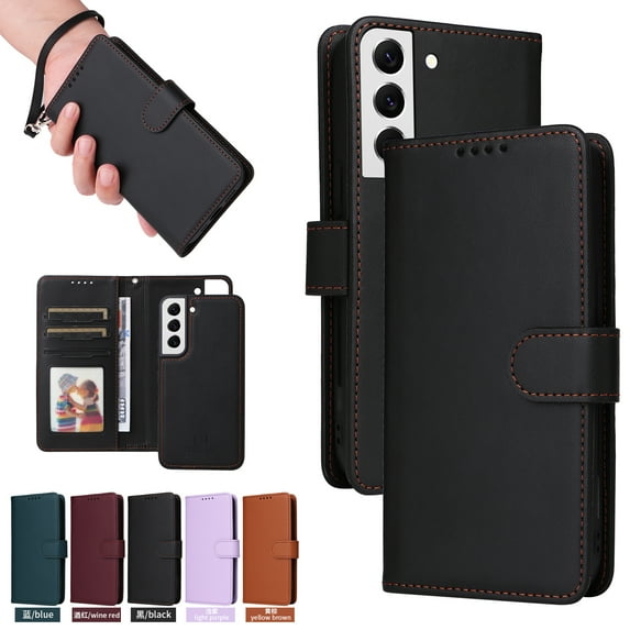 Compatible with Samsung Galaxy S21 Phone Case Detachable Wallet, Magnetic Flip Folio with Credit Card Holder & Cash Slot, Premium PU Leather, Wristlet, Kickstand Shockproof Cover, Black