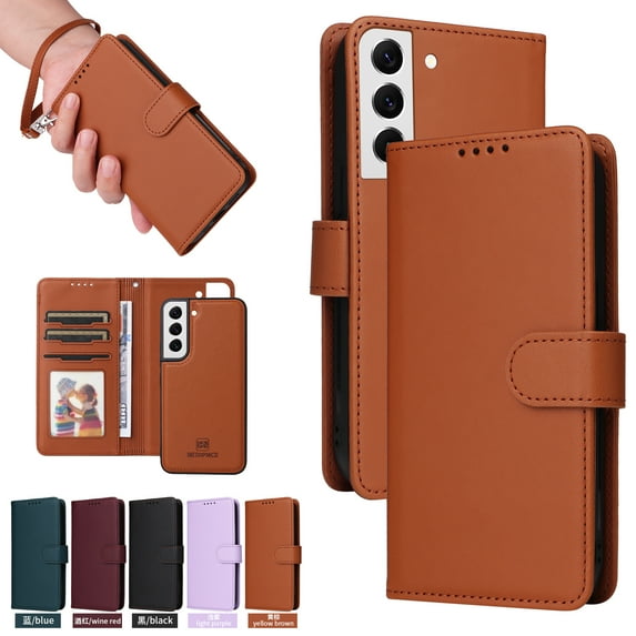 Compatible with Samsung Galaxy S21 Phone Case Detachable Wallet, Magnetic Flip Folio with Credit Card Holder & Cash Slot, Premium PU Leather, Wristlet, Kickstand Shockproof Cover, Brown