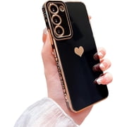 Compatible with Samsung Galaxy S21+ Plus 5g 6.7  Phone Case Luxury Electroplate Side Cute Love Heart Pattren Elegant Cover with Camera Protection Soft Silicone Shockproof Bumper Black