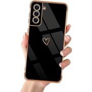 Compatible with Samsung Galaxy S21 Plus 6.7" 2021 Cute Case Thin for Women Girls,Soft TPU Plating Bumper Love Heart Case Anti-Scratch Shockproof Raised Reinforced Corners CaseElegant Black