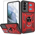 thumbnail image 1 of Compatible with Samsung Galaxy S21 Plus Case with HD Screen Protector with Slide Camera Cover, 360° Rotation Ring Kickstand [Military Grade] Case for Samsung Galaxy S21 Plus,Red, 1 of 15