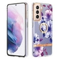 thumbnail image 1 of Compatible for Samsung Galaxy S21 Plus Case with Ring Kickstand Holder Clear Floral Pattern Hybrid PC TPU Shockproof Protective Phone Case Cover for Samsung Galaxy S21 Plus Women Girls, Purple Flower, 1 of 5