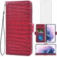 thumbnail image 1 of Compatible with Samsung Galaxy S21 Plus Glaxay S21+ 5G Wallet Case with Tempered Glass Screen Protector and Flip Card Holder Cell Phone Cover for Gaxaly S21+5G S21plus 21S + S 21 21+ G5 Red, 1 of 13