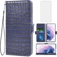 thumbnail image 1 of Compatible with Samsung Galaxy S21 Plus Glaxay S21+ 5G Wallet Case with Tempered Glass Screen Protector and Flip Card Holder Cell Phone Cover for Gaxaly S21+5G S21plus 21S + S 21 21+ G5 Blue, 1 of 8