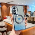 thumbnail image 1 of Compatible with Samsung Galaxy S21 Plus Magnetic Glitter Bling Case, Luxury Love Heart Pattern Plating Case, Compatible with MagSafe for Women Girls Shockproof Soft Rubber TPU Back Cover, Blue, 1 of 11