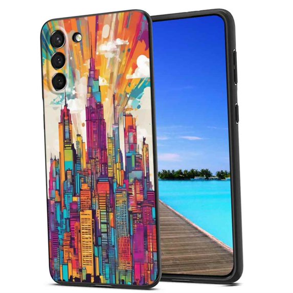 Compatible with Samsung Galaxy S21+ Plus Phone Case, Vibrant-city-skyline-designs-7 Case Silicone Protective for Teen Girl Boy Case for Samsung Galaxy S21+ Plus