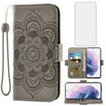 thumbnail image 1 of Compatible with Samsung Galaxy S21 Plus S21+ 5G Wallet Phone Case and Tempered Glass Screen Protector Flip Credit Card Holder Stand Flower Cell Cover for S21+5G S21plus 21S + S 21 21+ G5 Gray, 1 of 9