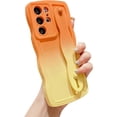 thumbnail image 1 of Compatible with Samsung Galaxy S21 Ultra 5G 6.8" Case, Cute Wavy S21 Ultra Phone Case with Wrist Strap Stand Wristband Camera Protect Gradient Color Soft Silicone Cover for Women Men (Orange Yellow), 1 of 9