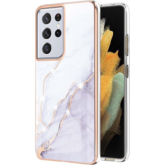 Compatible with Samsung Galaxy S21 Ultra 5G Case Ultra Slim Marble Luxury Glossy Rubber Durable Shockproof Protective Phone Case for Samsung Galaxy S21 Ultra 5G Marble White YBT