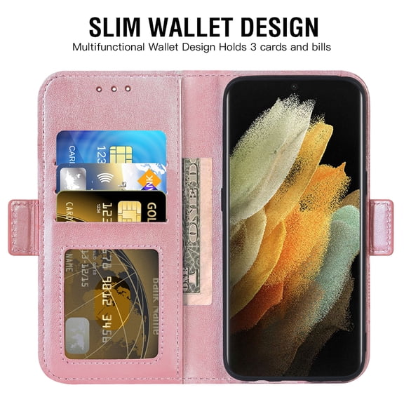 Compatible with Samsung Galaxy S21 Ultra 5G Wallet Phone Case and Tempered Glass Screen Protector Flip Credit Card Holder Stand Mandala Flower Cell Cover for S21ultra 21S S 21 21ultra G5 Women Pink