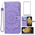 thumbnail image 1 of Compatible with Samsung Galaxy S21 Ultra 5G Wallet Phone Case and Tempered Glass Screen Protector Flip Credit Card Holder Stand Mandala Flower Cell Cover for S21ultra 21S S 21 21ultra G5 Women Purple, 1 of 9