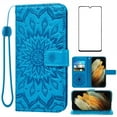 thumbnail image 1 of Compatible with Samsung Galaxy S21 Ultra 5G Wallet Phone Case and Tempered Glass Screen Protector Flip Credit Card Holder Stand Mandala Flower Cell Cover for S21ultra 21S S 21 21ultra G5 Women Blue, 1 of 9