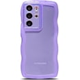 thumbnail image 1 of Compatible with Samsung Galaxy S21 Ultra Case 6.8",Cute Curly Wave Matte Frame Edge Soft Shockproof Protective Aesthetic Clear Phone Cover for Women (Purple), 1 of 12