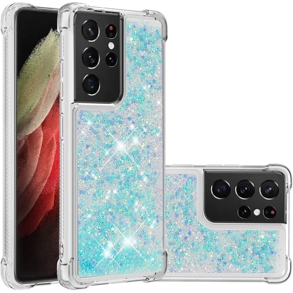 Compatible with Samsung Galaxy S21 Ultra Case Glitter Liquid Cute Clear Phone Case Floating Quicksand Shockproof Protective Bumper Soft TPU Case for Samsung Galaxy S21 Ultra Star Blue YB