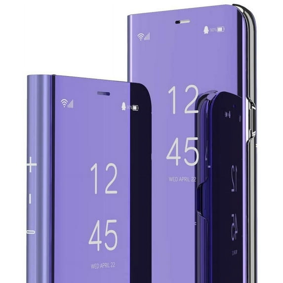 Compatible with Samsung Galaxy S21 Ultra Case with Kickstand Leather Clear View Makeup Mirror Design Glitter Luxury Shockproof Protective Flip Phone Case for Galaxy S21 Ultra Mirror Purple QH