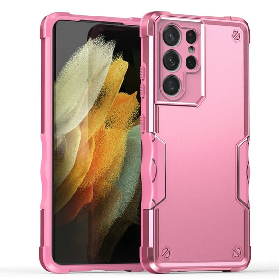 Compatible with Samsung Galaxy S21 Ultra Case, Rugged Military Dual Layers Bumper Hybrid Shockproof Heavy Duty Protection Soft TPU Hard PC Shell for Samsung Galaxy S21 Ultra 2 in 1 Cover,Pink