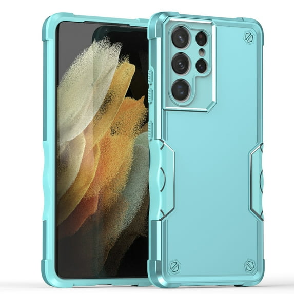 Compatible with Samsung Galaxy S21 Ultra Case, Rugged Military Dual Layers Bumper Hybrid Shockproof Heavy Duty Protection Soft TPU Hard PC Shell for Samsung Galaxy S21 Ultra 2 in 1 Cover,Mint