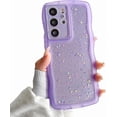 thumbnail image 1 of Compatible with Samsung Galaxy S21 Ultra Glitter Clear Phone Case,Cute Curly Wave Frame Case Women Bling Shiny S21 Ultra Case Soft Shockproof Bumper Cover (Purple, Samsung Galaxy S21 Ultra), 1 of 12