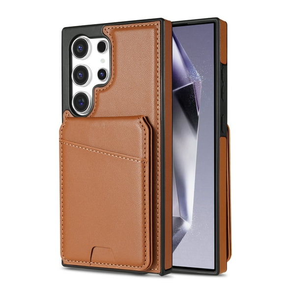 Compatible With Samsung Galaxy S21 Ultra Magnetic Detachable Wallet Case,PU Leather Back Flip Kickstand,[Compatible With Magsafe],With Card Slots,Shockproof Rugged Phone Case Cover,Brown