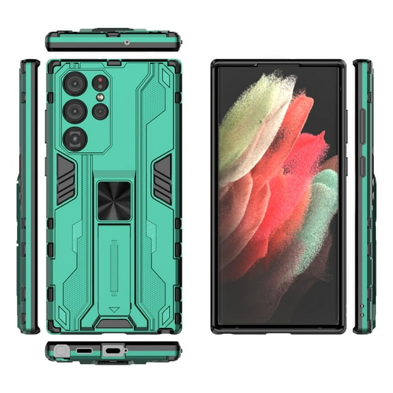 Compatible With Samsung Galaxy S21 Ultra Phone Case Military Grade Protection Kickstand Shockproof Anti-Scratch Anti-Fingerprint Lightweight Rugged Phone Cover for Men or Women,Green