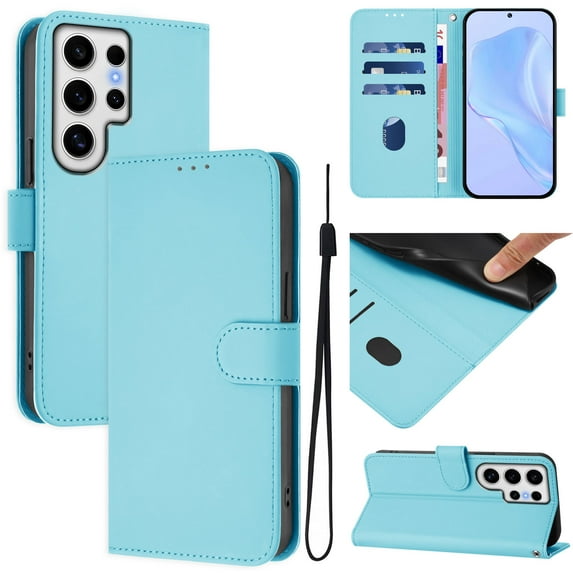 Compatible with Samsung Galaxy S21 Ultra Wallet Case with RFID Blocking Credit Card Holder, PU Leather Folio Flip Kickstand Protective Shockproof Anti-fall Phone Case Cover Women Men,Skyblue