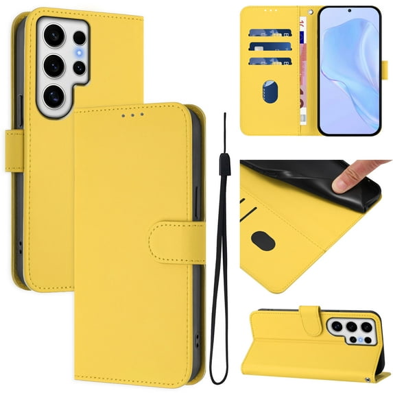 Compatible with Samsung Galaxy S21 Ultra Wallet Case with RFID Blocking Credit Card Holder, PU Leather Folio Flip Kickstand Protective Shockproof Anti-fall Phone Case Cover Women Men,Lemon