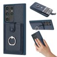 thumbnail image 1 of Compatible with Samsung Galaxy S21 Ultra Wallet Phone Case,360°Rotation Finger Ring Holder Kickstand,with Card Holder,Lychee Pattern PU Leather Durable Shockproof Rugged Phone Case,Blue, 1 of 12