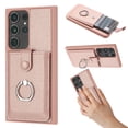 thumbnail image 1 of Compatible with Samsung Galaxy S21 Ultra Wallet Phone Case,360°Rotation Finger Ring Holder Kickstand,with Card Holder,Lychee Pattern PU Leather Durable Shockproof Rugged Phone Case,Rosegold, 1 of 12
