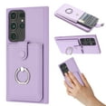 thumbnail image 1 of Compatible with Samsung Galaxy S21 Ultra Wallet Phone Case,360°Rotation Finger Ring Holder Kickstand,with Card Holder,Lychee Pattern PU Leather Durable Shockproof Rugged Phone Case,Purple, 1 of 12