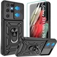 thumbnail image 1 of Compatible with Samsung Galaxy S21 Ultra case,S21 Ultra Case with HD Screen Protector with Slide Camera Cover, 360°Rotation Ring Kickstand [Military Grade] Case for Galaxy S21 Ultra,Black, 1 of 8