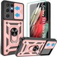 thumbnail image 1 of Compatible with Samsung Galaxy S21 Ultra case,S21 Ultra Case with HD Screen Protector with Slide Camera Cover, 360°Rotation Ring Kickstand [Military Grade] Case for Galaxy S21 Ultra, Rose Gold, 1 of 14