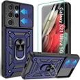 thumbnail image 1 of Compatible with Samsung Galaxy S21 Ultra case,S21 Ultra Case with HD Screen Protector with Slide Camera Cover, 360°Rotation Ring Kickstand [Military Grade] Case for Galaxy S21 Ultra,Blue, 1 of 15