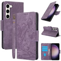 Compatible for Samsung Galaxy S21 Wallet Case,RFID Block Flip PU Leather Phone Cover with Wrist Supports Wireless Charging with Credit Card Holder Kickstand Heavy Duty Phone Cover,Purple