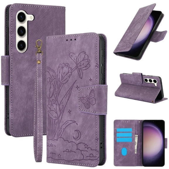 Compatible for Samsung Galaxy S21 Wallet Case,RFID Block Flip PU Leather Phone Cover with Wrist Supports Wireless Charging with Credit Card Holder Kickstand Heavy Duty Phone Cover,Purple