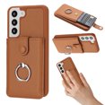 thumbnail image 1 of Compatible with Samsung Galaxy S21 Wallet Phone Case,360°Rotation Finger Ring Holder Kickstand,with Card Holder,Lychee Pattern PU Leather Durable Shockproof Rugged Phone Case,Brown, 1 of 12