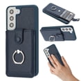 thumbnail image 1 of Compatible with Samsung Galaxy S21 Wallet Phone Case,360°Rotation Finger Ring Holder Kickstand,with Card Holder,Lychee Pattern PU Leather Durable Shockproof Rugged Phone Case,Blue, 1 of 12