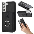 thumbnail image 1 of Compatible with Samsung Galaxy S21 Wallet Phone Case,360°Rotation Finger Ring Holder Kickstand,with Card Holder,Lychee Pattern PU Leather Durable Shockproof Rugged Phone Case,Black, 1 of 12