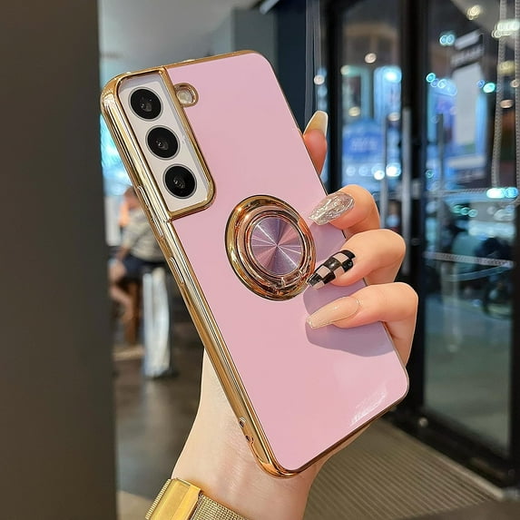 Compatible for Samsung Galaxy S22 5G Case,Electroplated Anti-Scratch Cases with 360°Ring Holder Kickstand,Soft Flexible TPU Bumper Shockproof Case for Samsung Galaxy S22 5G,Purple