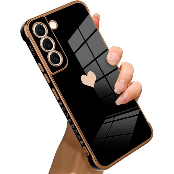 Compatible with Samsung Galaxy S22 5G Case Love Heart Plating Electroplate Luxury Elegant Case Camera Protector Soft TPU Shockproof Protective Corner Back Cover Galaxy S22 5G Case -Black