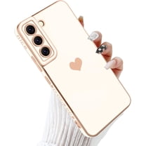 Compatible with Samsung Galaxy S22 5G Case Luxury Love Heart Plating Gold Bumper Upgraded Full Camera Protection Soft TPU Shockproof Anti-Scratch Phone Cover-White
