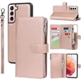 thumbnail image 1 of Compatible with Samsung Galaxy S22 5G Wallet Case,Detachable 2 in 1 Magnetic Zipper Leather Cover Case [6 Card Slots] [Wrist Strap] [Stand Feature] for Samsung Galaxy S22 5G,6.1 inch Rosegold, 1 of 12