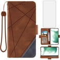 thumbnail image 1 of Compatible with Samsung Galaxy S22 5G Wallet Case and Tempered Glass Screen Protector Lanyard Leather Flip Card Holder Stand Wrist Strap Cell Phone Cover for Gaxaly S 22 22S G5 Women Men Brown, 1 of 15