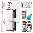 thumbnail image 1 of Compatible with Samsung Galaxy S22 5G Wallet Phone Case Tempered Glass Screen Protector Bling Glitter Crossbody Lanyard Strap Flip Zipper Purse Card Holder Cell Cover for S 22 22S 4G G5 Women White, 1 of 8