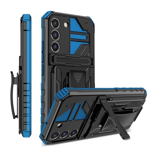Compatible with Samsung Galaxy S22 Back Case, 360 Rotating Removable Belt Clip & Hidden Kickstand & Hard PC + Soft TPU & Anti-fall & Shock Absorption Phone Case for Galaxy S22, Blue
