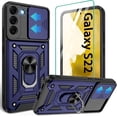 thumbnail image 1 of Compatible with Samsung Galaxy S22 Case,Galaxy S22 Case with HD Screen Protector with Slide Camera Cover, 360°Rotation Ring Kickstand [Military Grade] Case for Galaxy S22, s22 case,Blue, 1 of 15