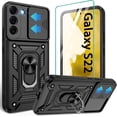 thumbnail image 1 of Compatible with Samsung Galaxy S22 Case,Galaxy S22 Case with HD Screen Protector with Slide Camera Cover, 360°Rotation Ring Kickstand [Military Grade] Case for Galaxy S22, s22 case,Black, 1 of 8
