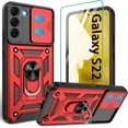 thumbnail image 1 of Compatible with Samsung Galaxy S22 Case,Galaxy S22 Case with HD Screen Protector with Slide Camera Cover, 360°Rotation Ring Kickstand [Military Grade] Case for Galaxy S22, s22 case,Red, 1 of 14