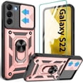 thumbnail image 1 of Compatible with Samsung Galaxy S22 Case,Galaxy S22 Case with HD Screen Protector with Slide Camera Cover, 360°Rotation Ring Kickstand [Military Grade] Case for Galaxy S22, s22 case, Rose Gold, 1 of 15