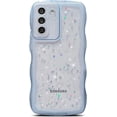 thumbnail image 1 of Compatible with Samsung Galaxy S22 Case, Glitter Clear Bling Star Transparent Matte Cute Curly Wave Frame Camera Cover Protection Shockproof Bumper S22 Phone Case 6.1" for Women (Blue), 1 of 17